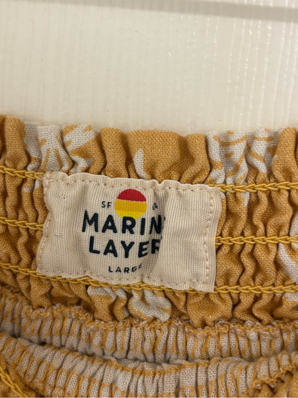 Marine Layer Palm Print Tiered Skirt Mustard Yellow Smocked Waist Boho Resort L - Picture 4 of 4